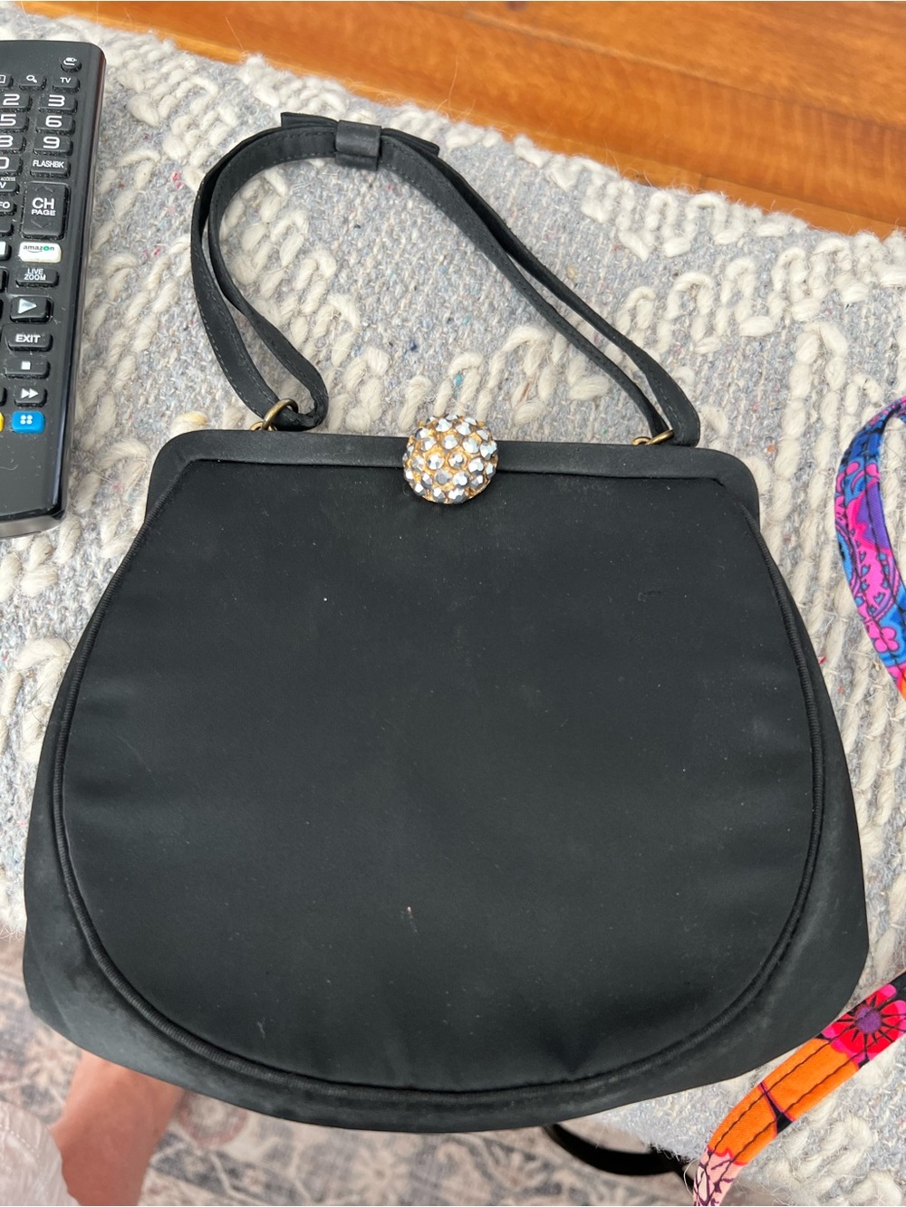 After Five Vintage Classic Black Evening Handbag with Crystal Clasp w coin purse